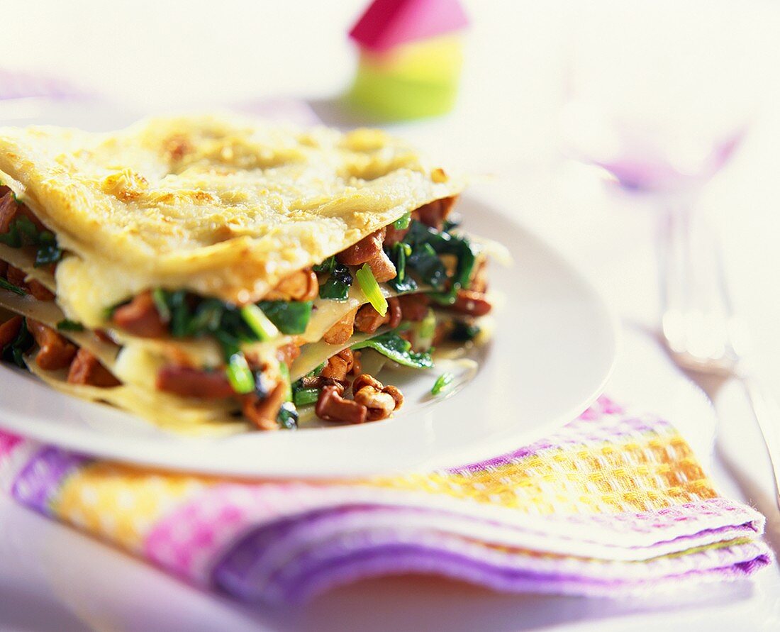 Lasagne mit Pfifferlingen und Spinat