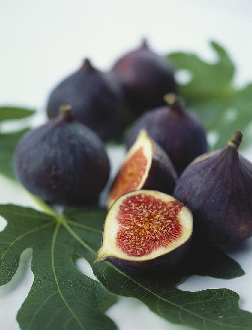 Fresh figs on fig leaves