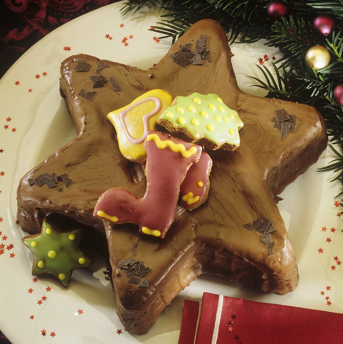 Star-shaped chocolate cake for Christmas