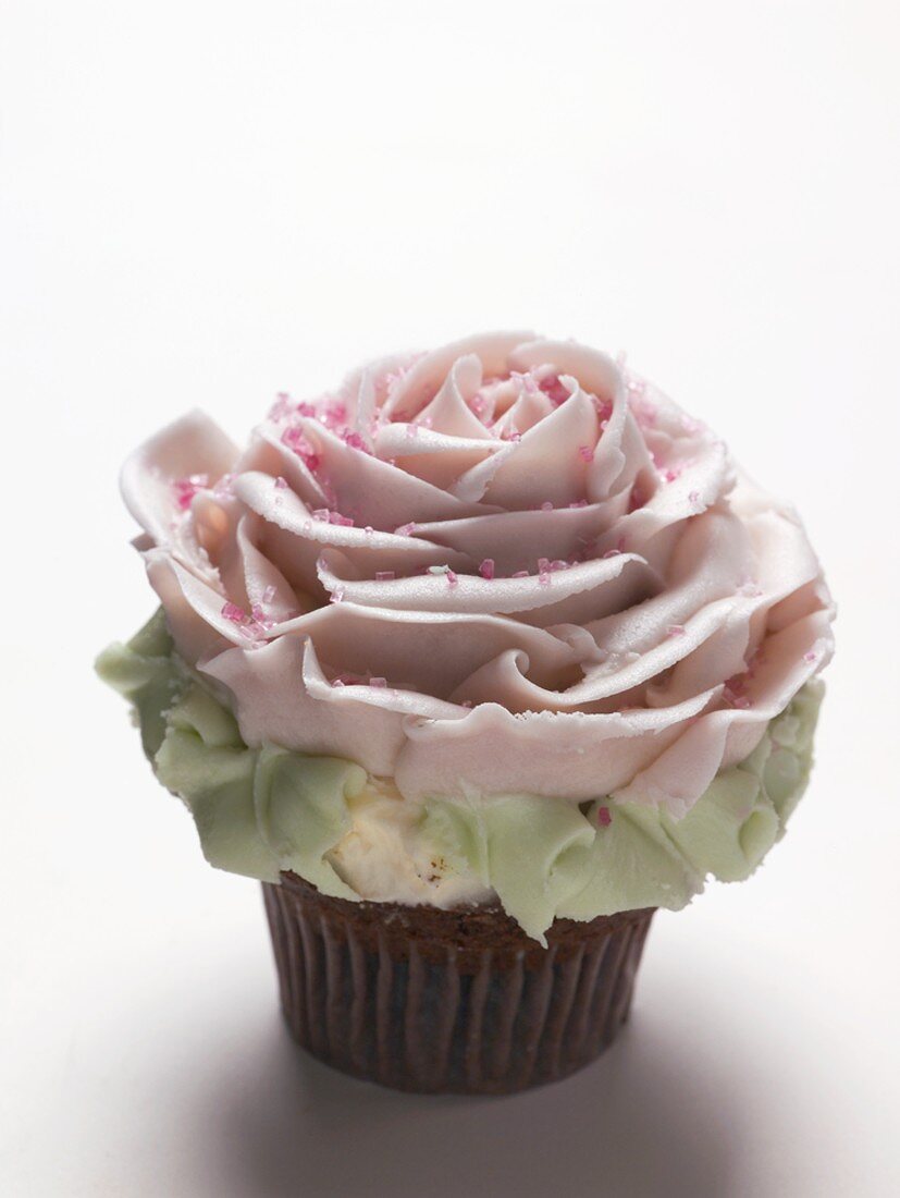 A richly decorated cupcake