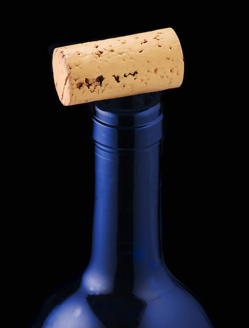 Wine cork on bottleneck
