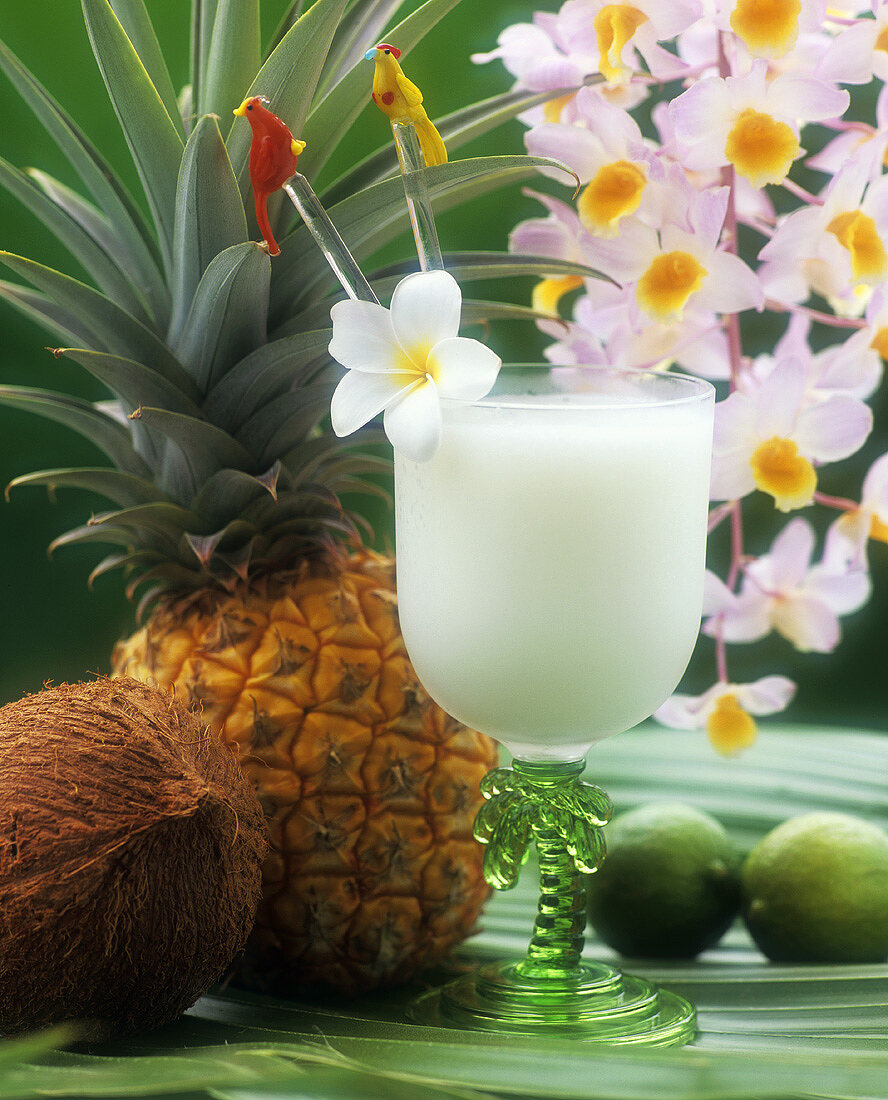 A Piña Colada, pineapple, coconut and limes