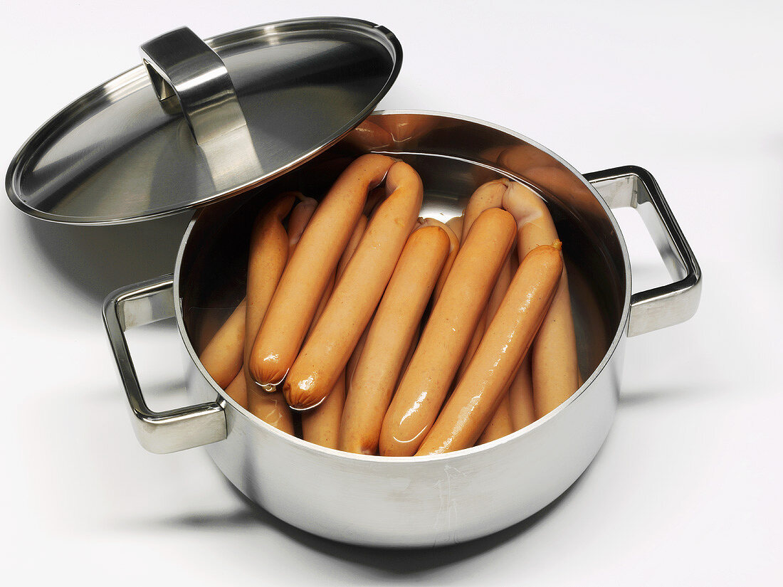 Bockwurst (German sausages) in a pan