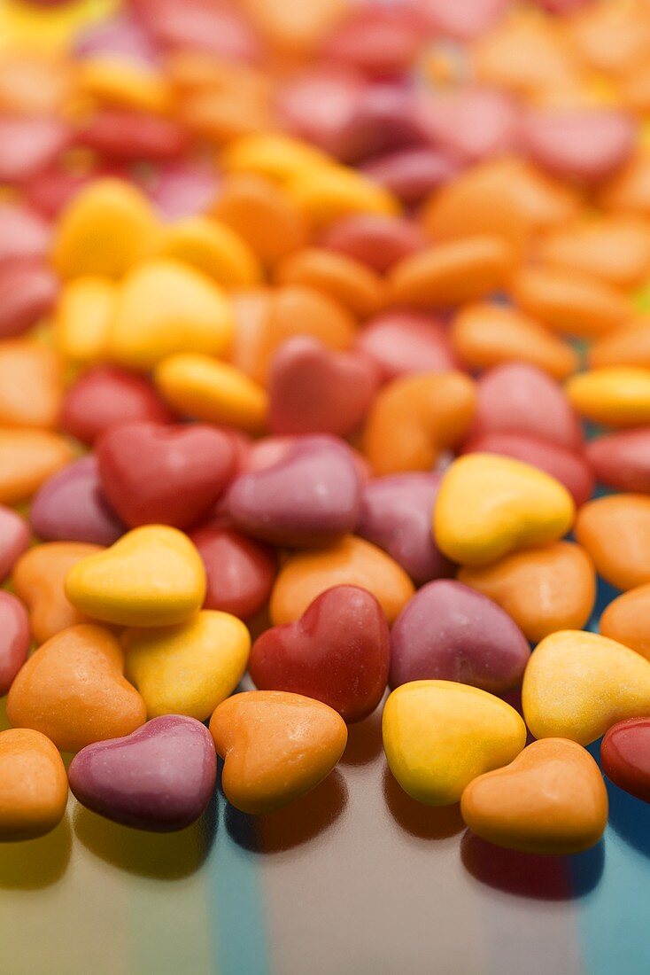 Coloured sugar hearts