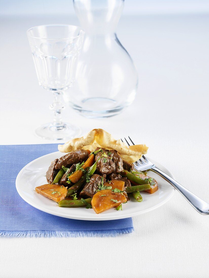 Indian beef dish with carrots and green beans