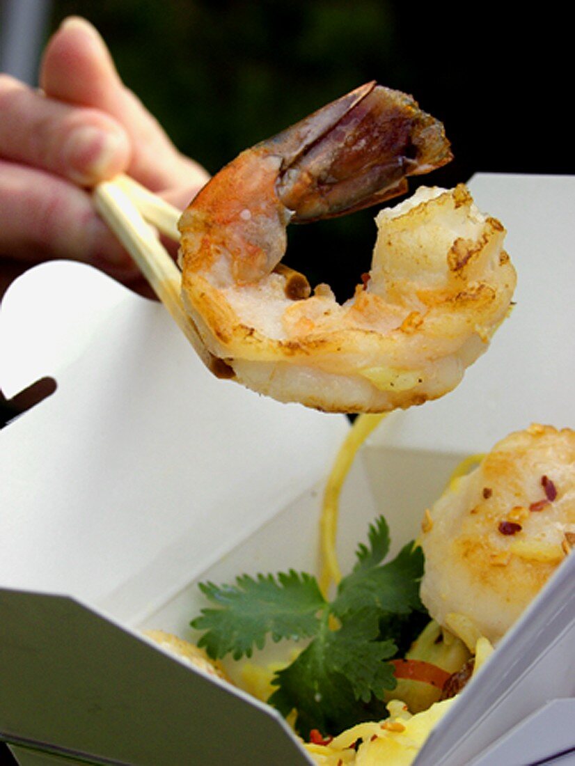 Holding Asian Shrimp on a Chopstick