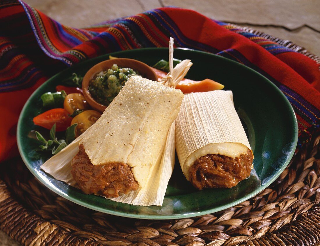Tamale in Husk on a Plate