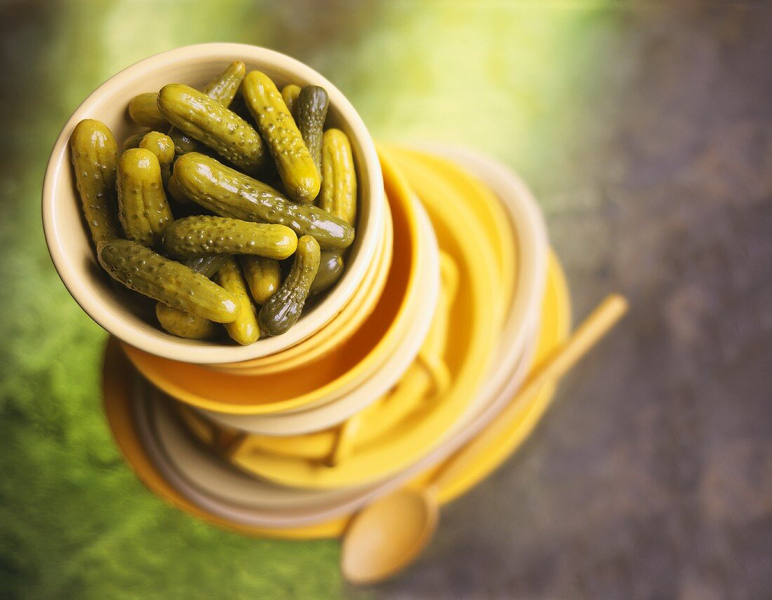 Gherkin Pickles in Stacked Bowls