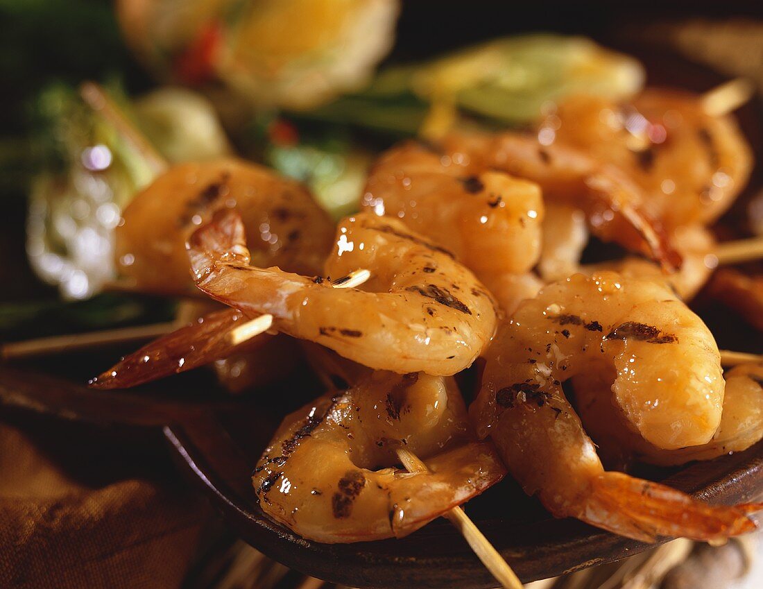 Gegrillte Garnelenspiesse (Nahaufnahme)