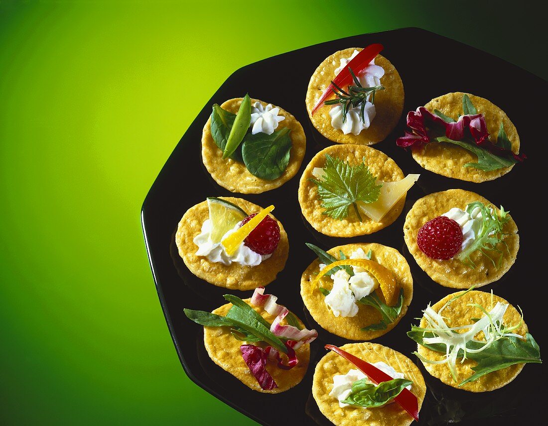 Platter of Rice Crackers with Assorted Toppings