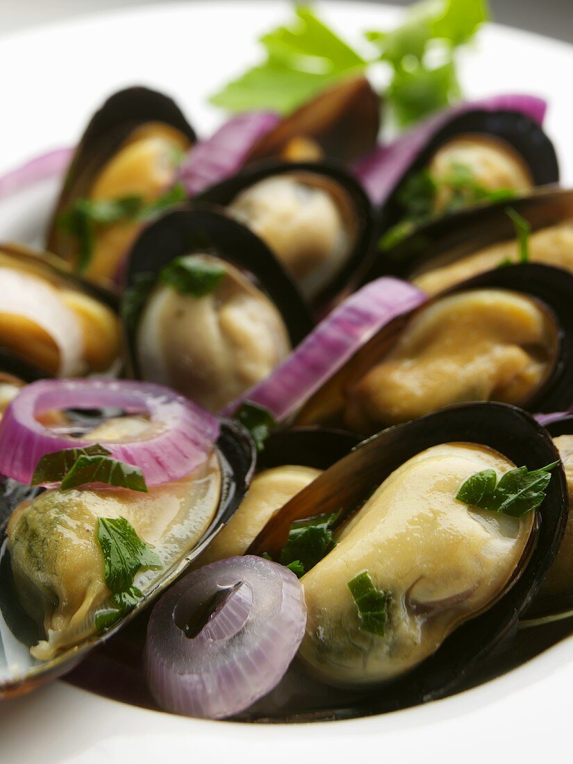 Mussels with garlic in white wine