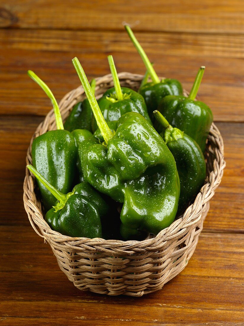 Poblano Peppers in a Basket