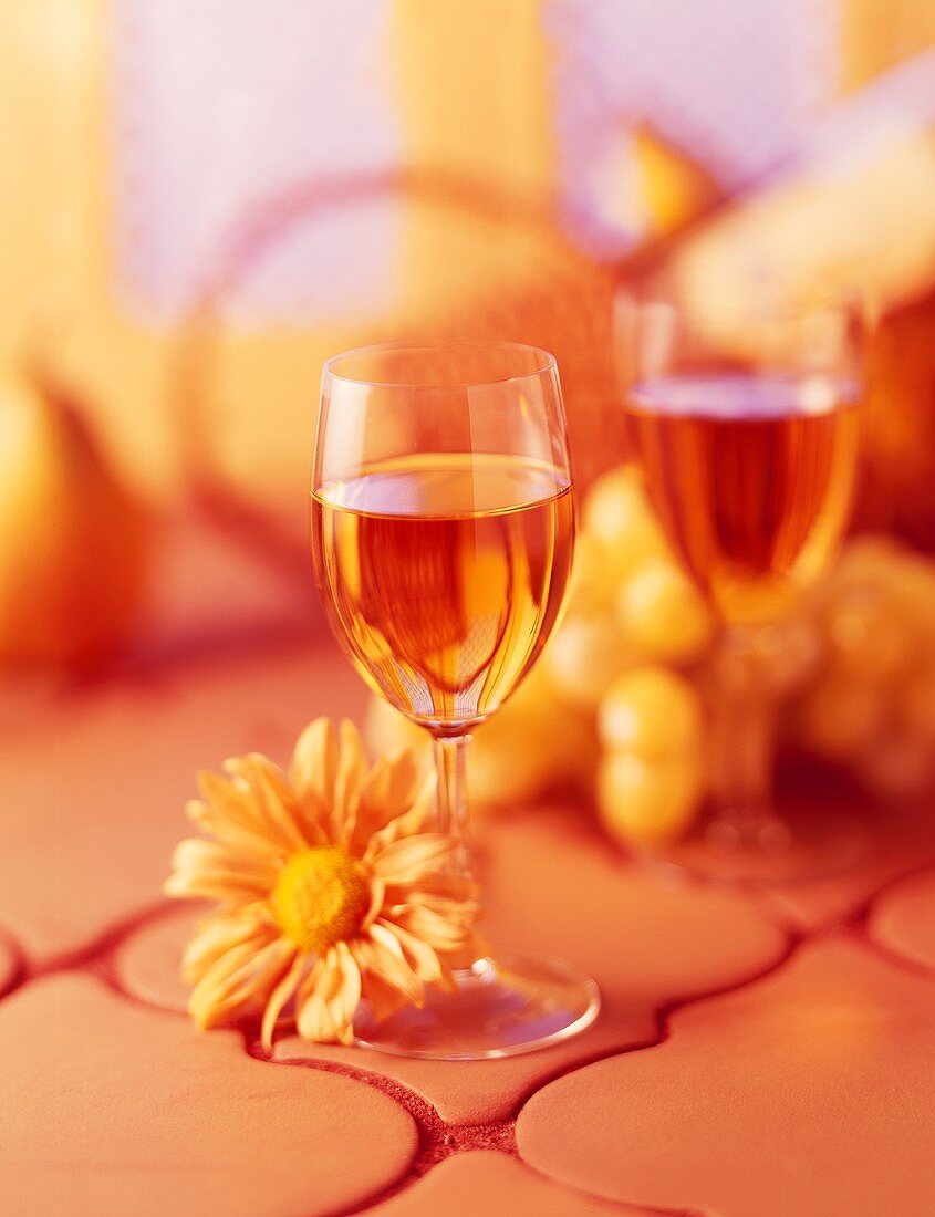 Glass of White Wine with Flower