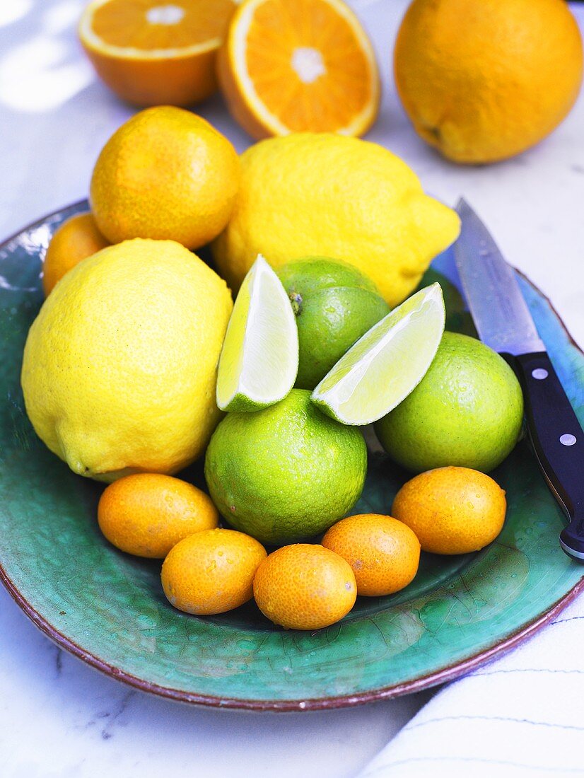 Assorted citrus fruit on plate