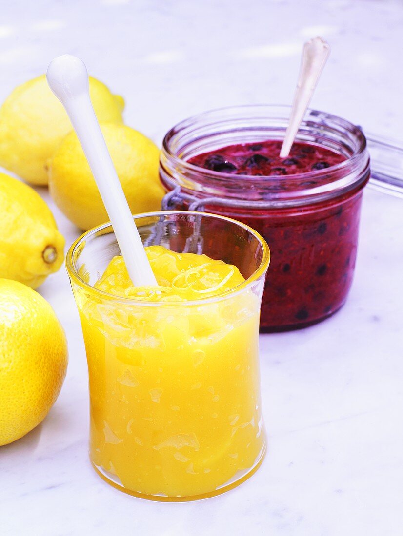 Lemon curd and blueberry jam