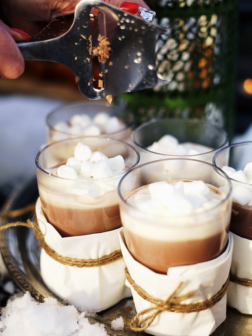 Glasses of hot chocolate with marshmallows