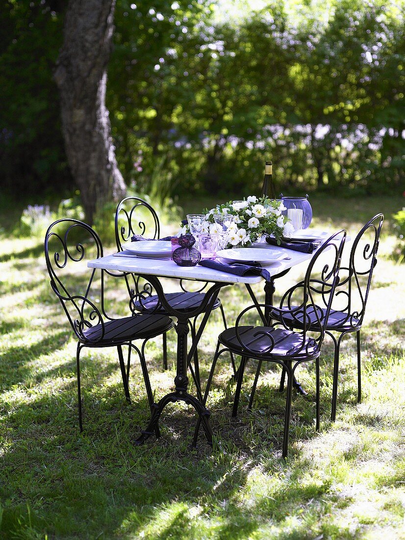 Laid table in garden