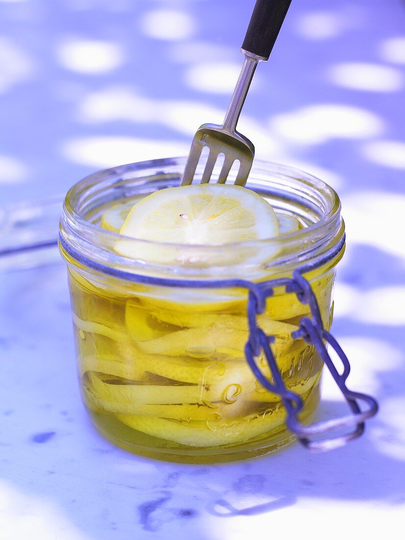 Preserved lemon slices in a jar