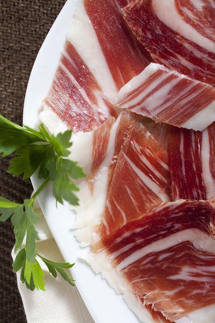 Spanish ham, cut into pieces