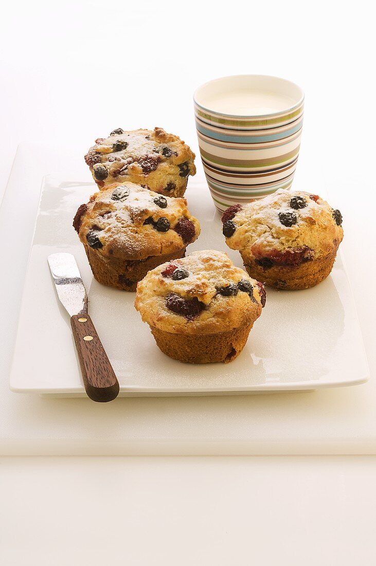 Berry muffins and a cup of milk