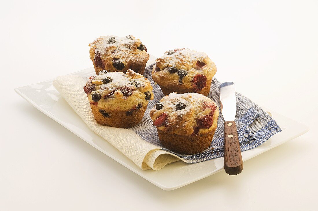 Berry muffins on a napkin