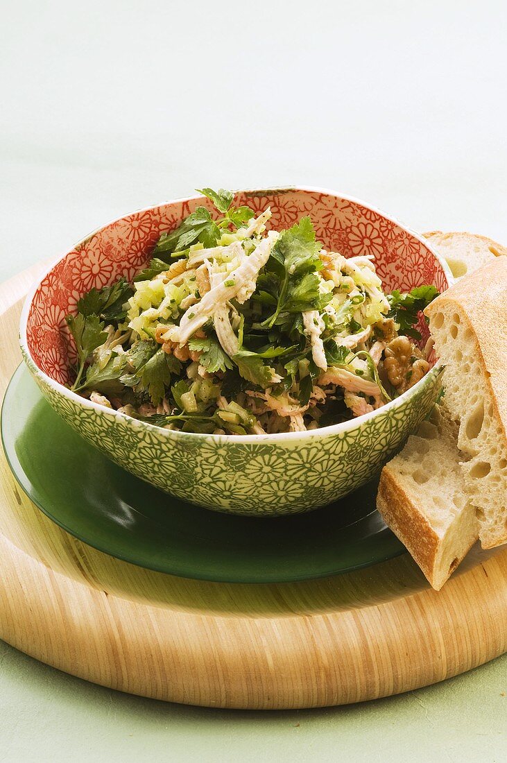 Chicken salad with walnuts and parsley