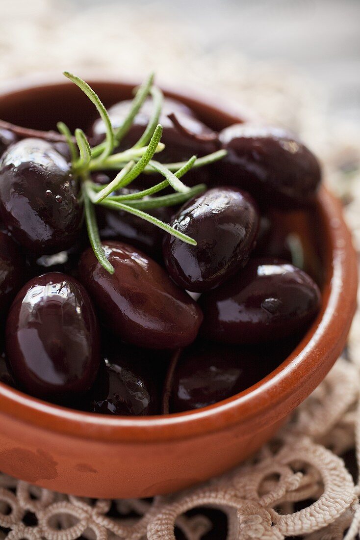 Marinated black olives with rosemary