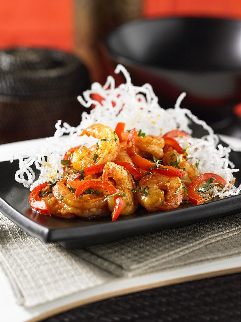 Fried shrimps with chilli strips