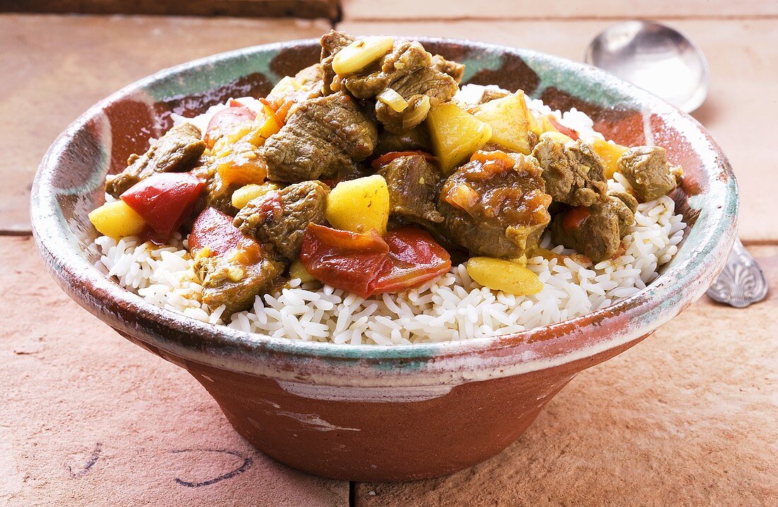 Lamb curry on a bed of rice