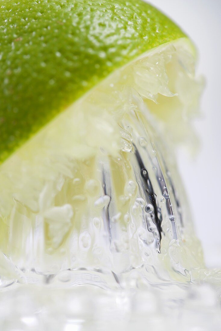 A lime being juiced (close-up)
