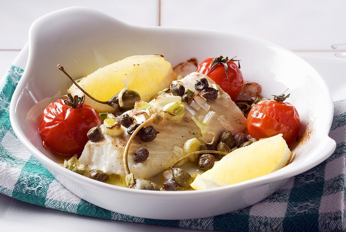 Oven-baked cod in a lemon sauce