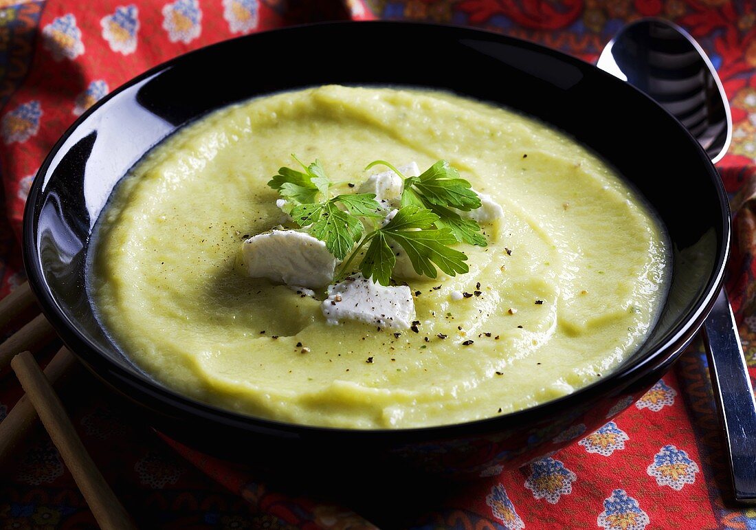 Pumpkin soup with goats' cheese