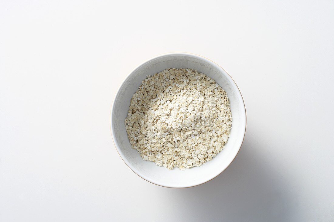 A bowl of oats, seen from above