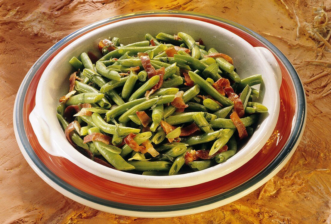 Beans with strips of ham