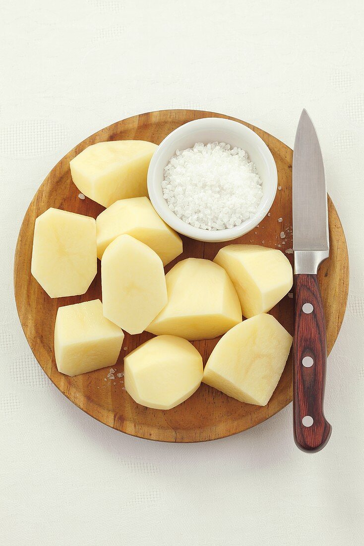 Peeled potatoes and sea salt