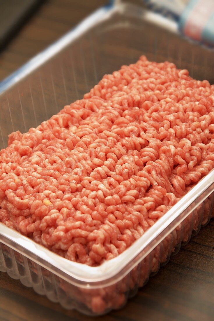 Fresh mince in plastic container