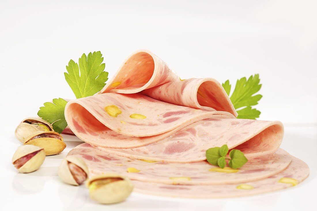 Ham sausage with pistachios