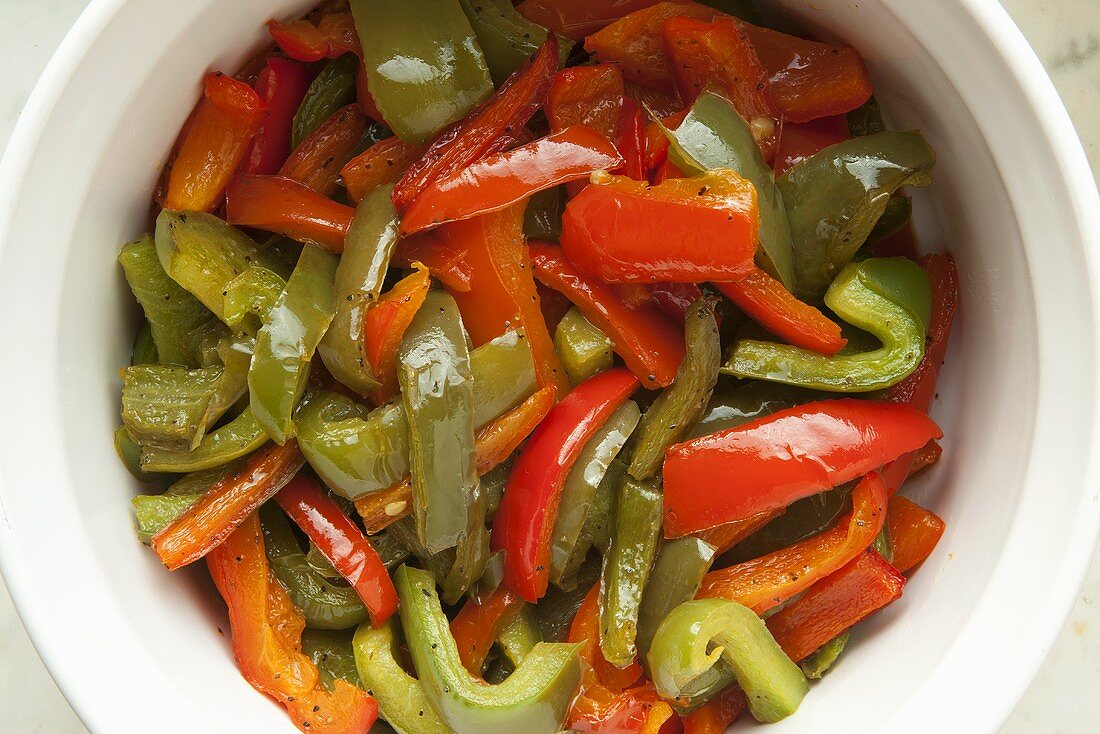Bowl of Sauteed Red and Green Bell Peppers