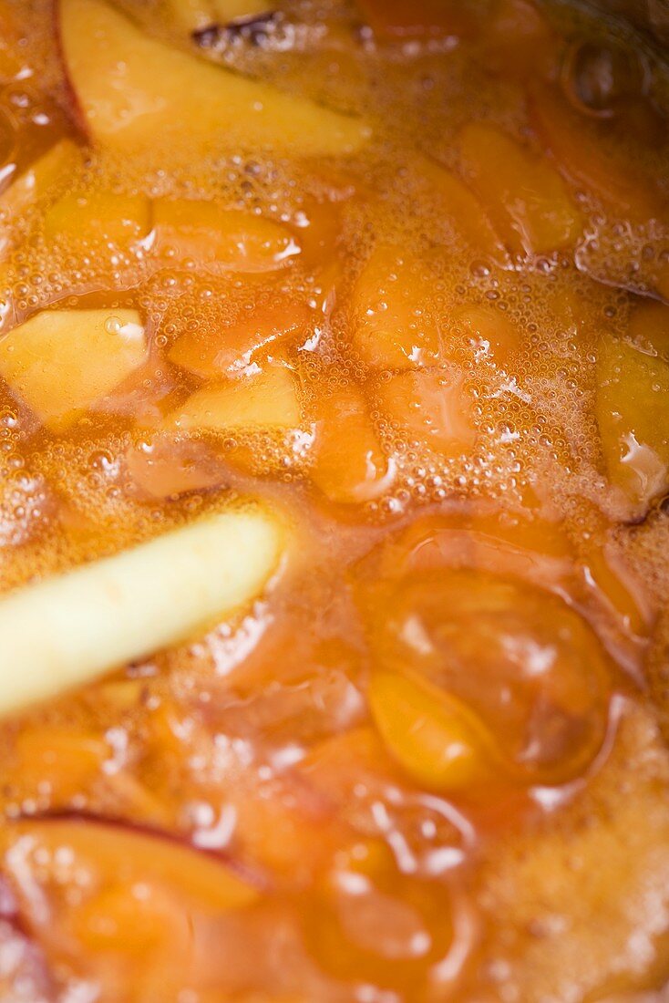 Apricot jam being prepared