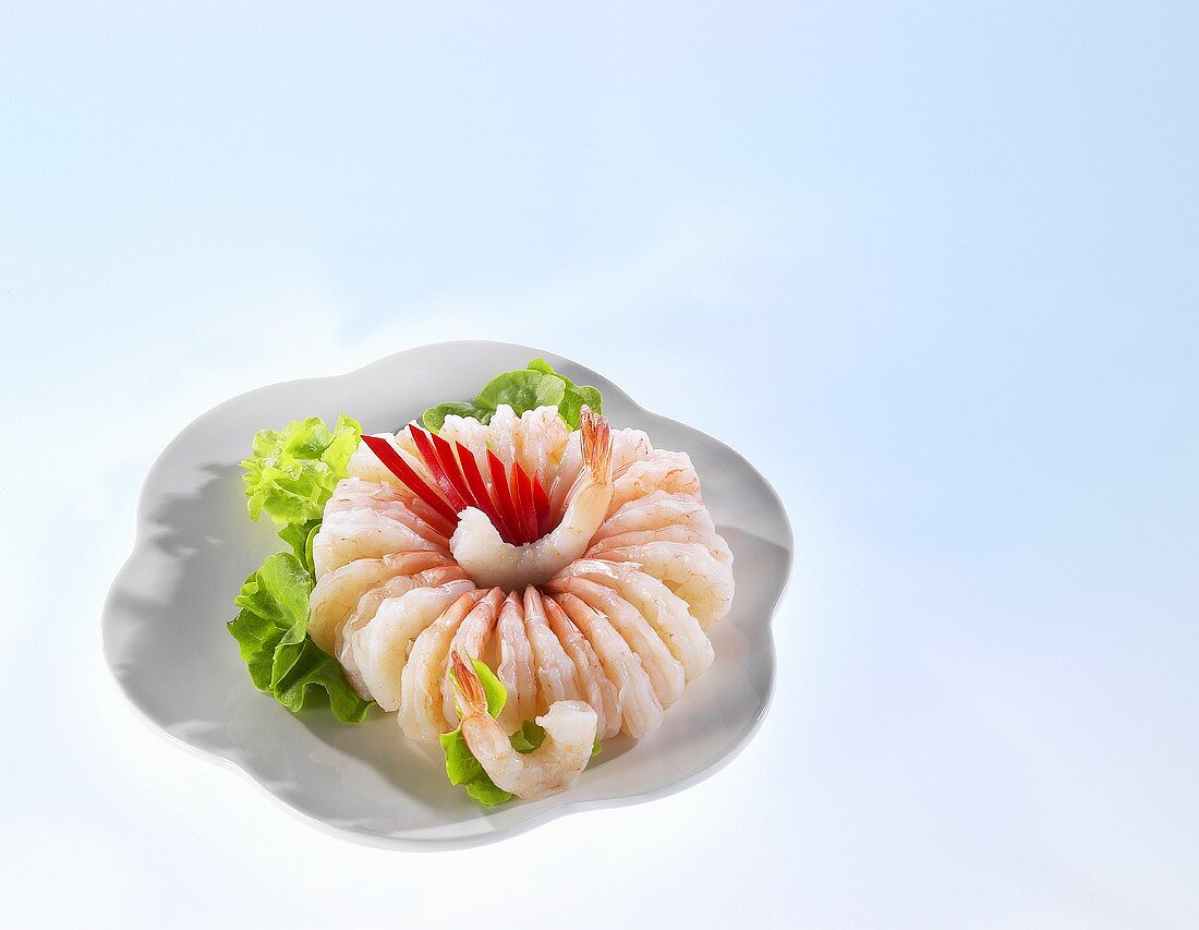 Ring of shrimp with salad garnish