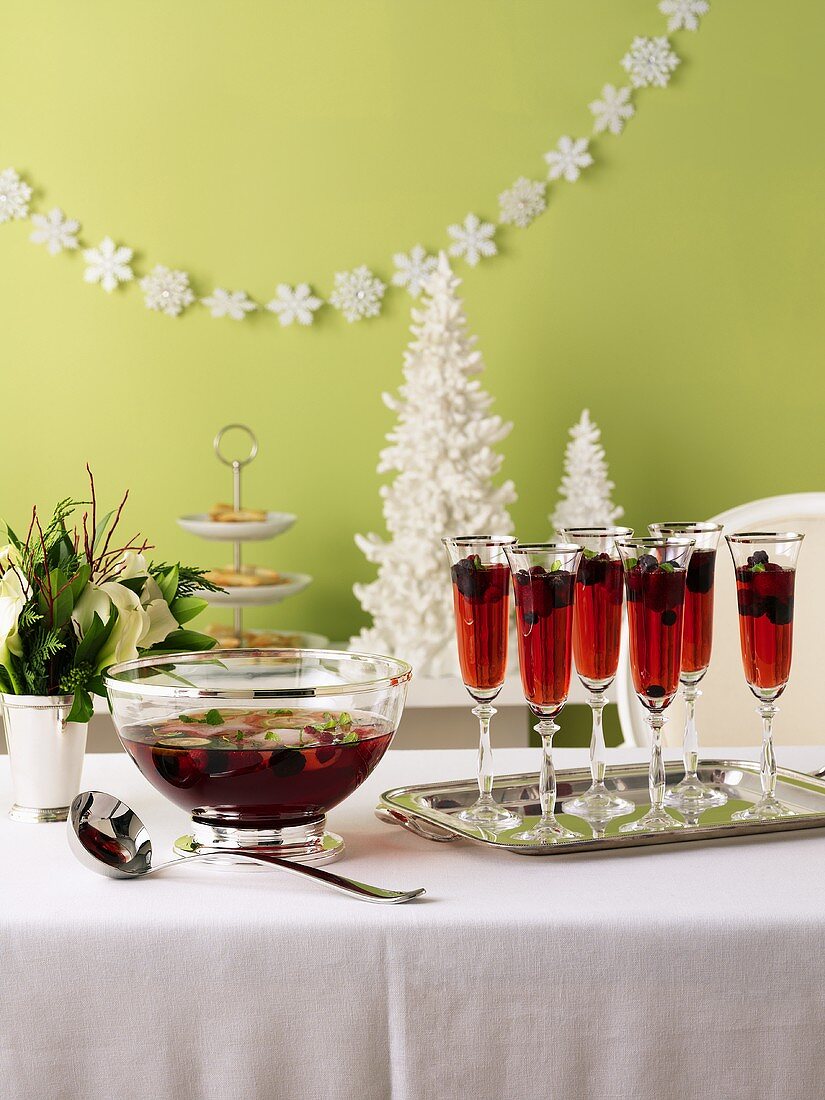 Berry punch on a Christmas buffet table