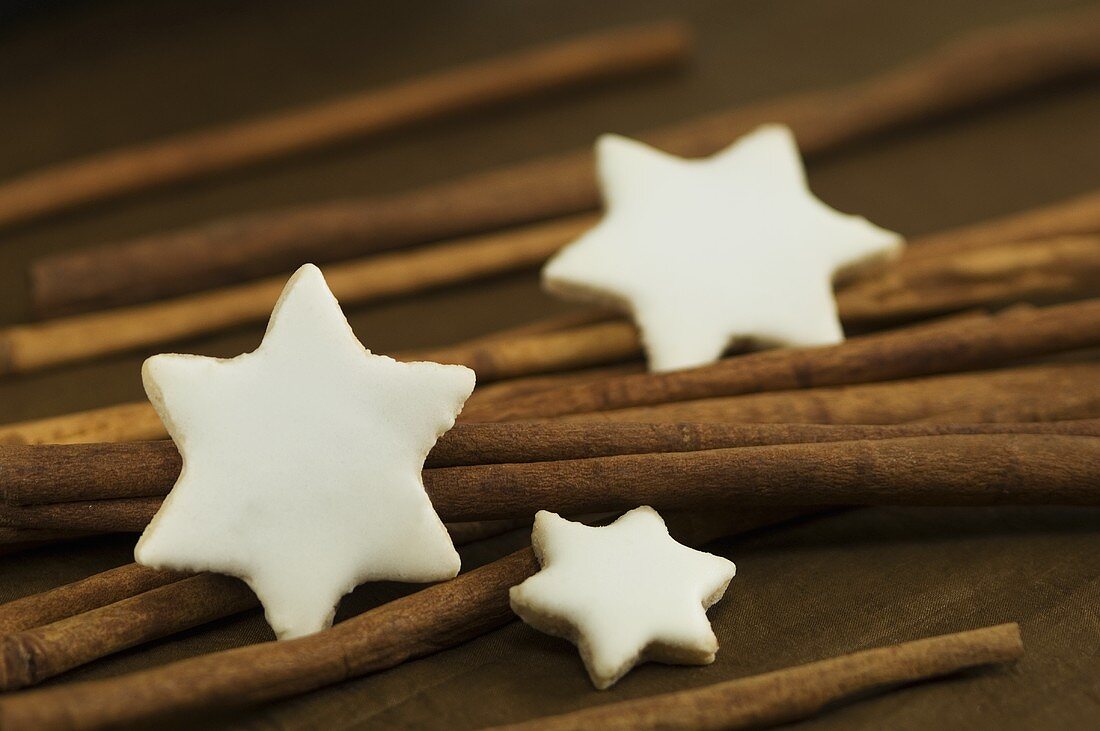 Cinnamon stars with cinnamon sticks