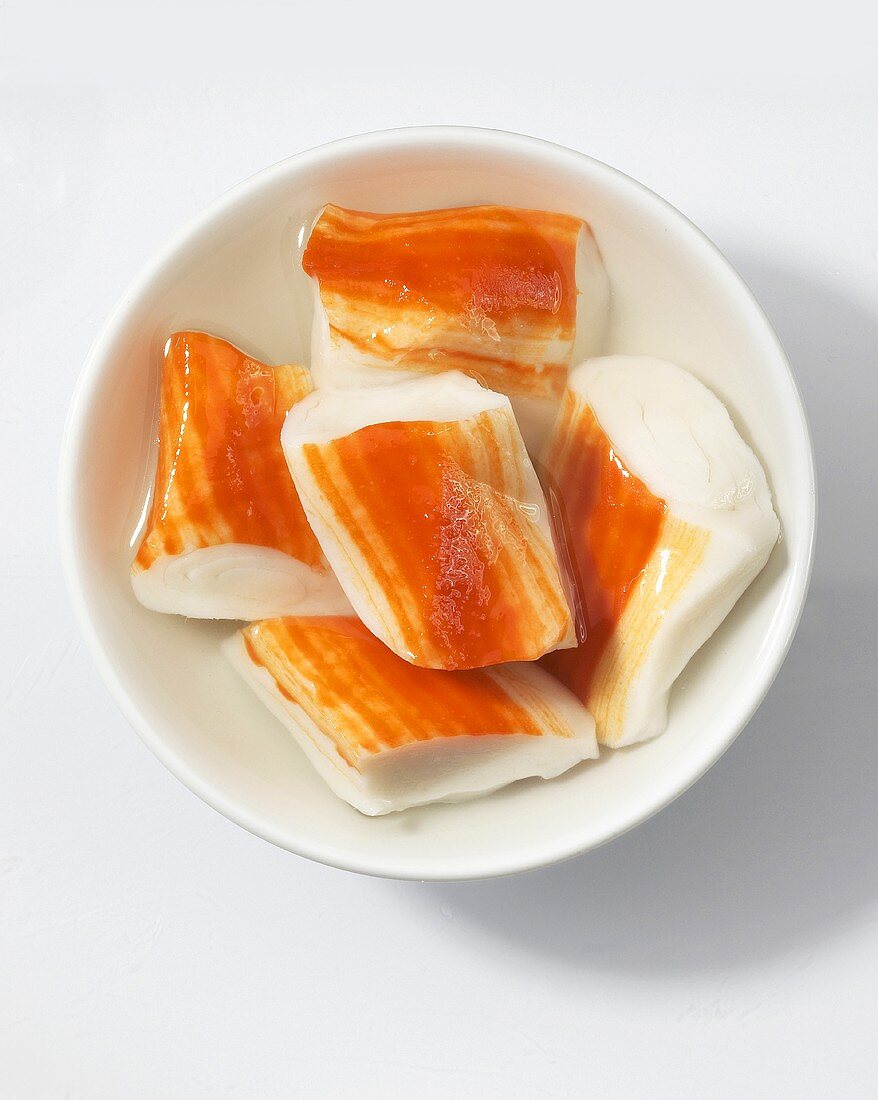 Pieces of surimi in a dish