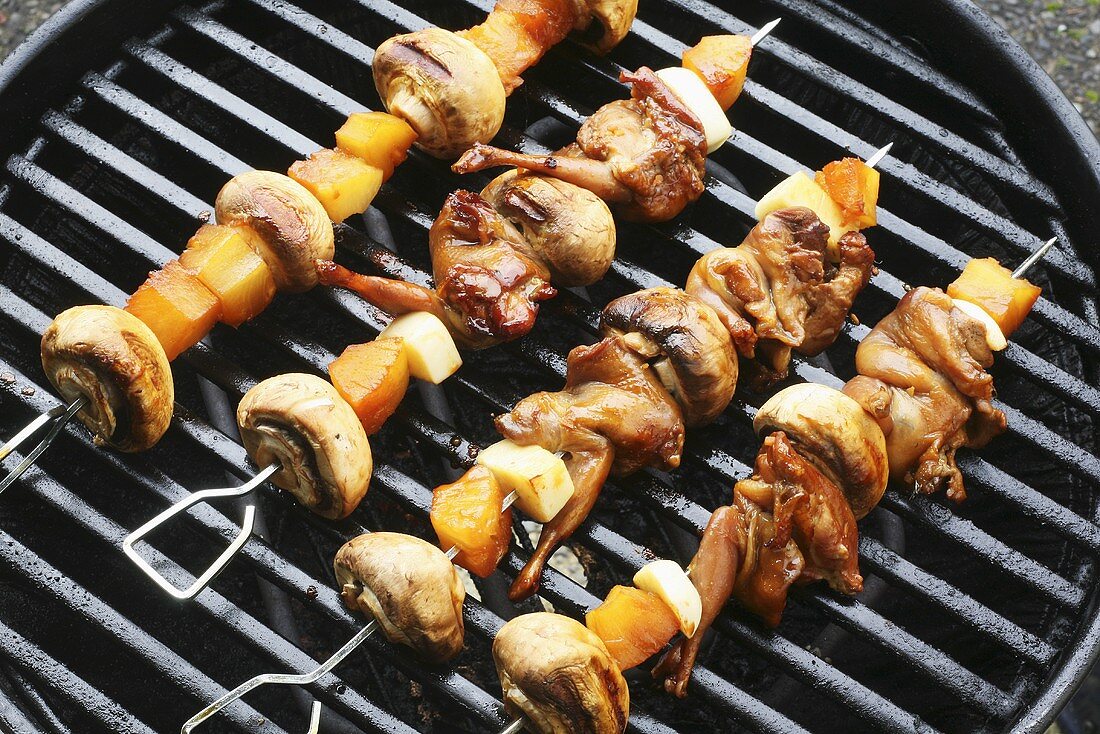 Quail Kabobs with Pineapple and Mushrooms on the Grill