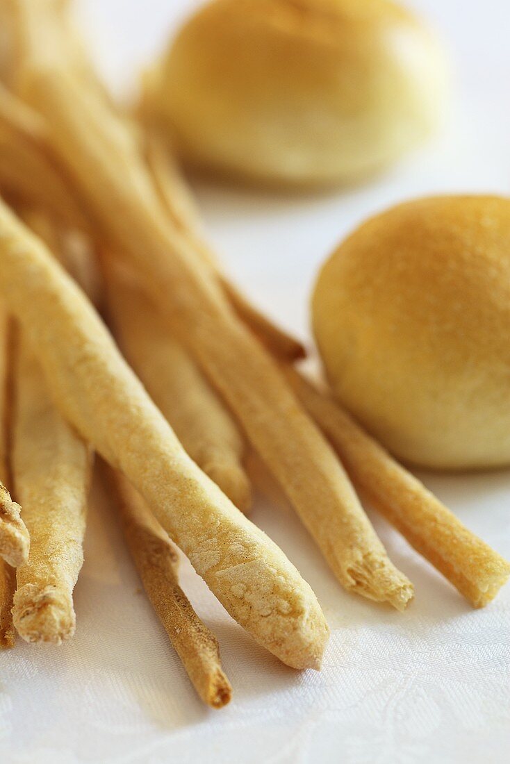 Handmade grissini and bread rolls