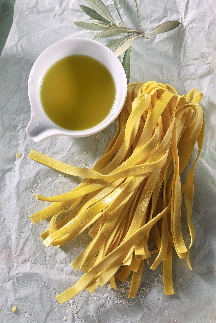 Homemade tagliatelle and olive oil