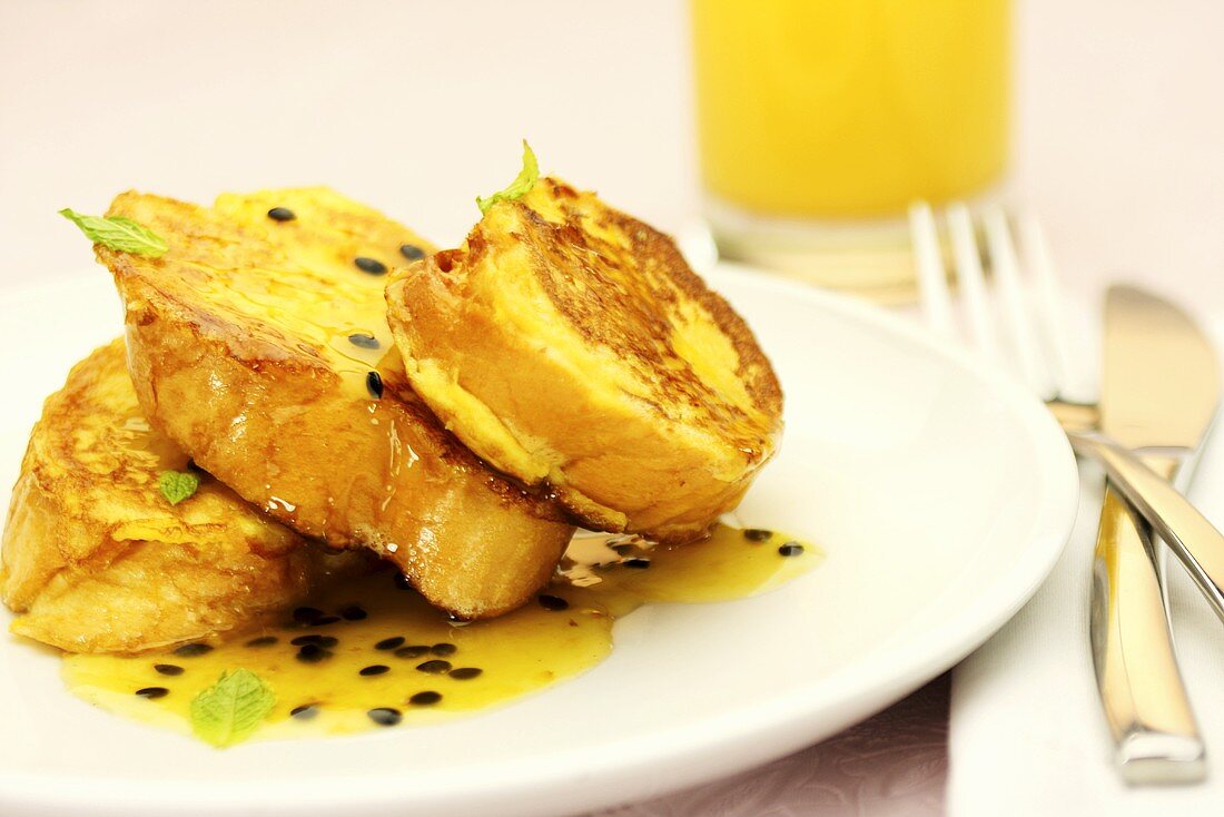 French toast with passion fruit sauce