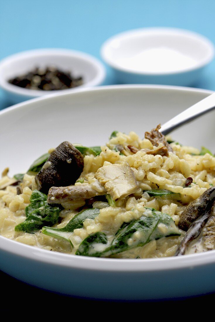 Waldpilzrisotto mit Spinat