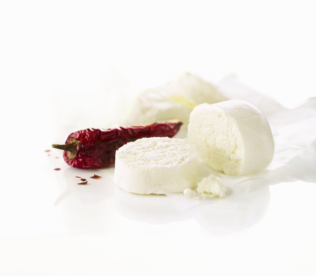 Goat cheese and dried chili peppers