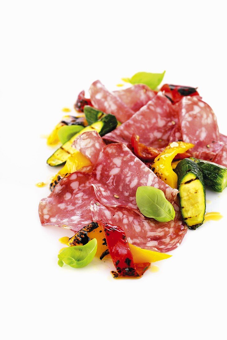 Brianza salami with zucchini, peppers and basil